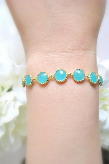 Mint Green Bridal Bracelet Seaform Green Gold Jewelry Birthday Gift Spring Wedding Bracelet Bridesmaid Gift (B002)