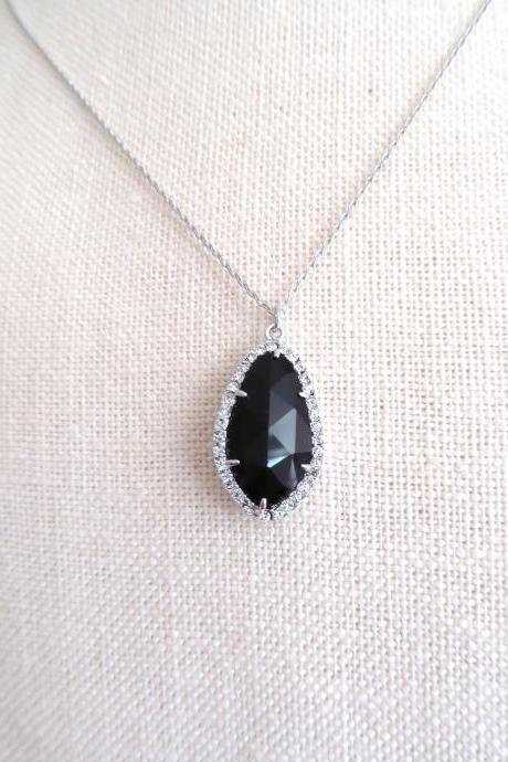 Cloudy Charcoal Teardrop Necklace Cloudy Black Crystal Charm Necklace Back Wedding Necklace Bridesmaids Gift Birthday Gift (N013)