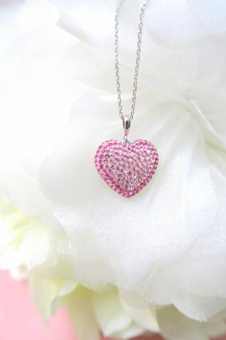 Pink Heart Crystal Charm Necklace Swarovski Becharmed Pave Heart Crystal Valentine&amp;#039;s Day Gift Birthday Gift Mother&amp;#039;s