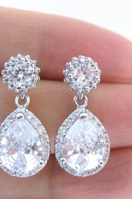 Lux Clear White Cubic Zirconia Teardrop Earrings Sparky Earrings Bridal Earrings Wedding Jewelry Bridesmaid Gift Luxury Earrings (E104)