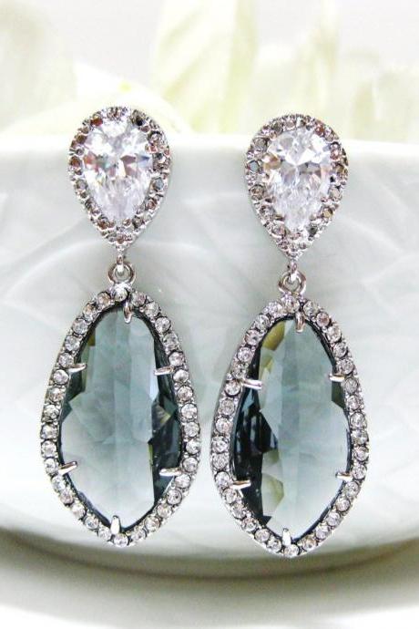 Dark Grey Charcoal Black Diamond Teardrop Earrings Cubic Zirconia Stud Earrings Bridesmaid Gift Wedding Jewelry Bridal Earrings (E055)