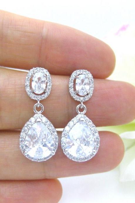 Bridal Crystal Earrings Wedding Jewelry Cubic Zirconia Teardrop Earrings Bridal Teardrop Earrings Bridesmaid Gift Sparky Earrings (E154)