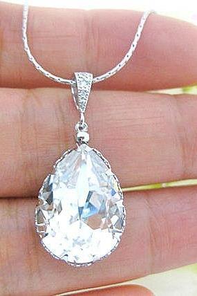 Crystal Teardrops Necklace Swarovski Crystal Necklace Wedding Necklace Bridesmaid Gift Bridal Drop Necklace (N023)