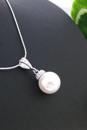 Bridal Pearl Necklace Wedding Jewelry Swarovski 10mm Round Pearl Necklace Bridesmaid Gift Wedding Necklace Single Pearl Necklace (n005)
