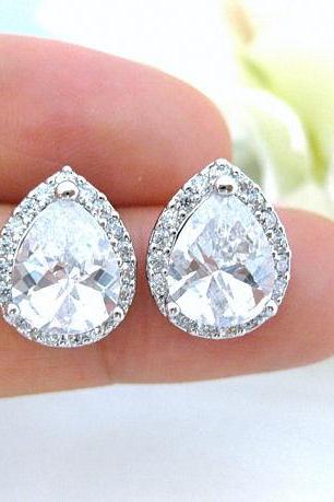 Crystal Teardrop Stud Earrings Bridal Cubic Zirconia Earrings Wedding Rhinestone Earrings Bridesmaid Gifts Sparky Earrings (e010)