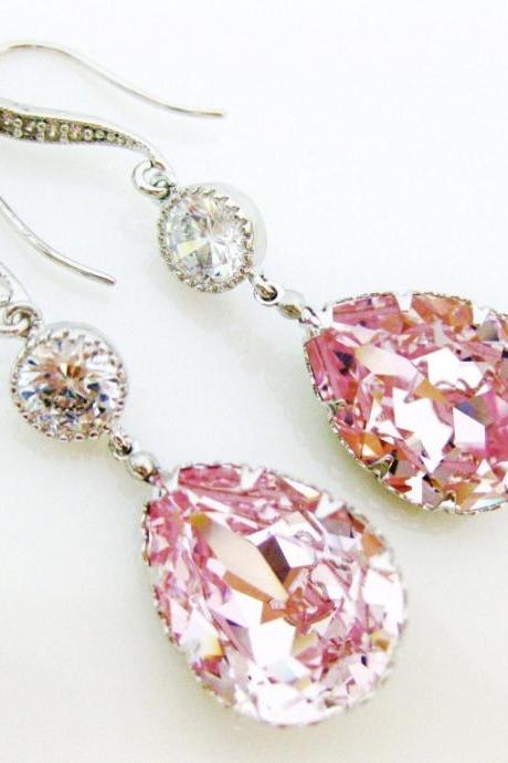 Blush Pink Teardrop Earrings Swarovski Rosaline Crystal Earrings Light Pink Earrings Bridesmaids Gift Bridal Jewelry Cubic Zirconia (e172)