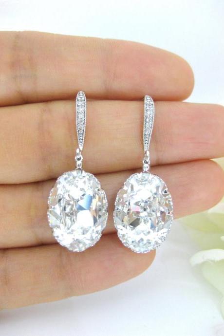 Bridal Crystal Earrings Swarovski Oval Crystal Teardrop Wedding Earrings Bridesmaid Gift Bridal Drop Dangle Earrings Bridal Gift (e169)