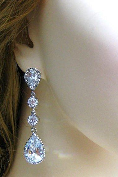 Bridal Cubic Zirconia Teardrop Earrings Wedding Jewelry Bridesmaid Gift Bridal Earrings White Gold Earrings Silver Earrings (E100)