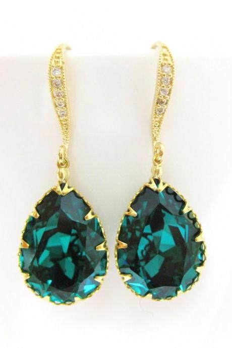 Emerald Green Earrings Swarovski Crystal Teardrop Earrings Wedding Jewelry Bridal Earrings Bridesmaid Gift Dangle Drop Earrings (e135)