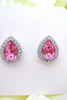 Swarovski Rose Pink Stud Earrings Light Pink Crystal Earrings Teardrop Earrings Bridesmaids Gift Cubic Zirconia Stud Earrings (E303)