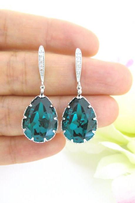 Emerald Green Earrings Swarovski Crystal Teardrop Earrings Wedding Jewelry Bridal Earrings Bridesmaid Gift Drop Earrings (e135)