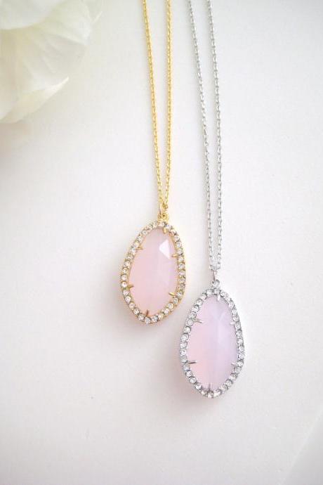 Cloudy Light Pink Teardrop Necklace Crystal Charm Necklace Pink Wedding Necklace Bridesmaids Gift Birthday Gift Valentine's Day (N013)
