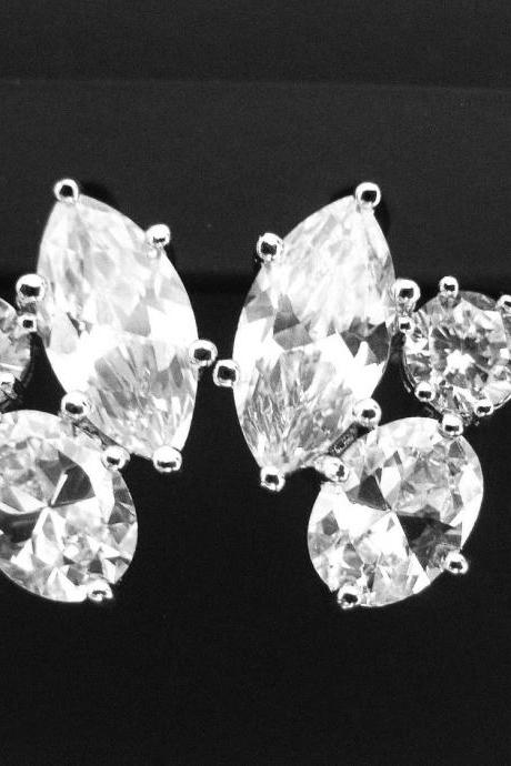 Bridal Crystal Stud Earrings in Silver, Clear Cubic Zirconia Earrings, Wedding Jewelry, Bridesmaid Gift Multi-Stone, Earrings Sparky (E018)