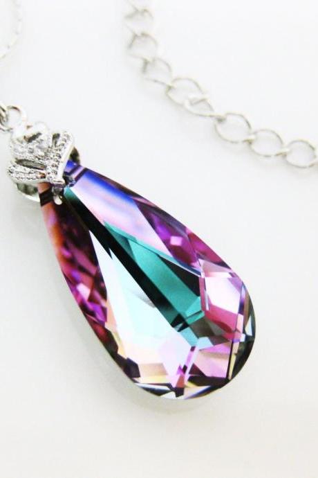 Vitrail Light Swarovski Crystal Teardrop Necklace Purple Necklace Bridesmaid Gift Wedding Jewelry Bridal Drop Necklace (N007)