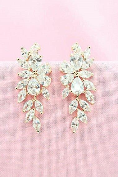 Rose Gold Earrings Bridal Crystal Earrings Wedding Jewelry Cubic Zirconia Stud Earrings Multi-Stone Cluster Earrings Bridesmaids Gift (E194)