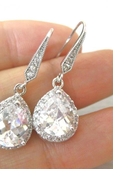 Bridal Crystal Earrings Wedding Teardrop Cubic Zirconia Earrings Rhine Stone Earrings Bridesmaid Gift Drop Dangle Earrings (e049)
