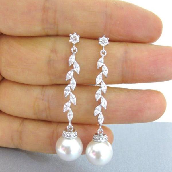 Long pearl best sale earrings wedding
