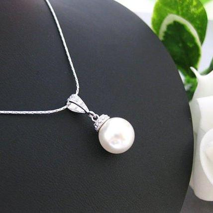 Bridal Pearl Necklace Wedding Jewelry Swarovski 10mm Round Pearl Necklace Bridesmaid Gift Wedding Necklace Single Pearl Necklace (N005)